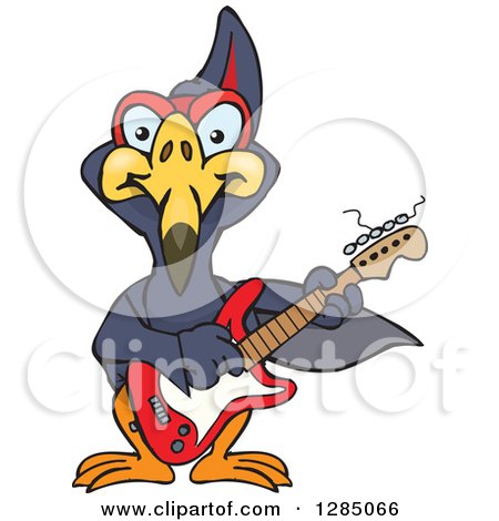 Clipart of a Cartoon Happy Terradactyl Playing an Electric Guitar - Royalty Free Vector Illustration by Dennis Holmes Designs