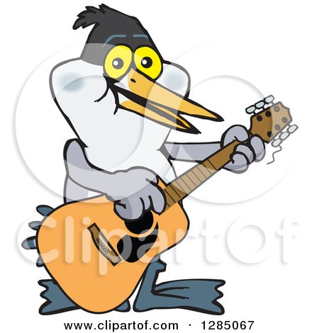 Clipart of a Cartoon Happy Tern Bird Playing an Acoustic Guitar - Royalty Free Vector Illustration by Dennis Holmes Designs