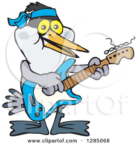 Clipart of a Cartoon Happy Tern Bird Playing an Electric Guitar - Royalty Free Vector Illustration by Dennis Holmes Designs