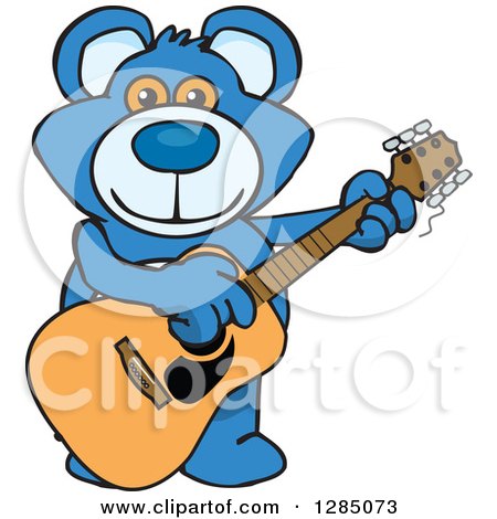 Clipart of a Cartoon Happy Blue Teddy Bear Playing an Acoustic Guitar - Royalty Free Vector Illustration by Dennis Holmes Designs