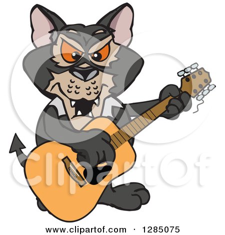 Clipart of a Cartoon Happy Tasmanian Devil Playing an Acoustic Guitar - Royalty Free Vector Illustration by Dennis Holmes Designs