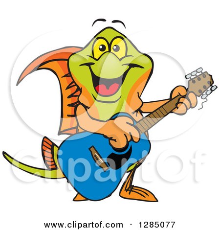 Clipart of a Cartoon Happy Swordtail Fish Playing an Acoustic Guitar - Royalty Free Vector Illustration by Dennis Holmes Designs