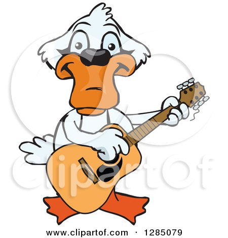 Clipart of a Cartoon Happy Mute Swan Playing an Acoustic Guitar - Royalty Free Vector Illustration by Dennis Holmes Designs