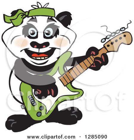 Clipart of a Cartoon Happy Panda Playing an Electric Guitar - Royalty Free Vector Illustration by Dennis Holmes Designs