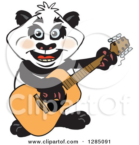 Clipart of a Cartoon Happy Panda Playing an Acoustic Guitar - Royalty Free Vector Illustration by Dennis Holmes Designs