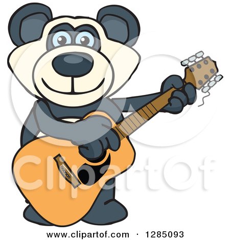 Clipart of a Cartoon Happy Blue Eyed Panda Playing an Acoustic Guitar - Royalty Free Vector Illustration by Dennis Holmes Designs