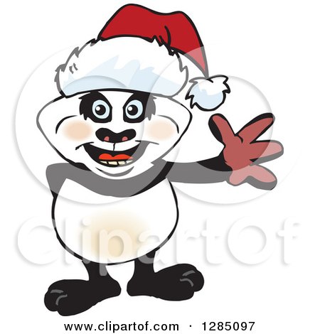 Clipart of a Friendly Waving Panda Wearing a Christmas Santa Hat - Royalty Free Vector Illustration by Dennis Holmes Designs