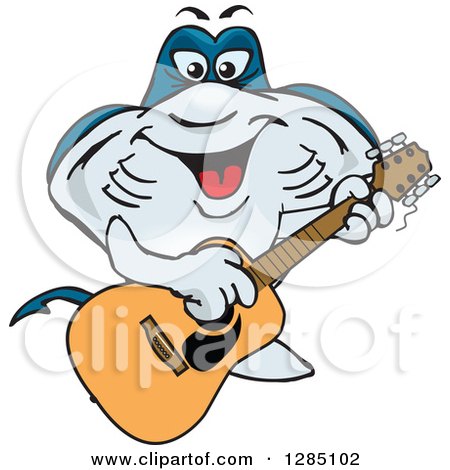 Clipart of a Cartoon Happy Sting Ray Playing an Acoustic Guitar - Royalty Free Vector Illustration by Dennis Holmes Designs