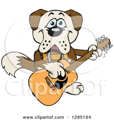 Clipart of a Cartoon Happy St Bernard Dog Playing an Acoustic Guitar - Royalty Free Vector Illustration by Dennis Holmes Designs