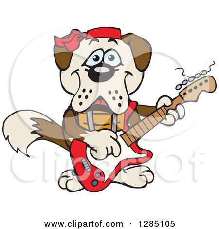 Clipart of a Cartoon Happy St Bernard Dog Playing an Electric Guitar - Royalty Free Vector Illustration by Dennis Holmes Designs