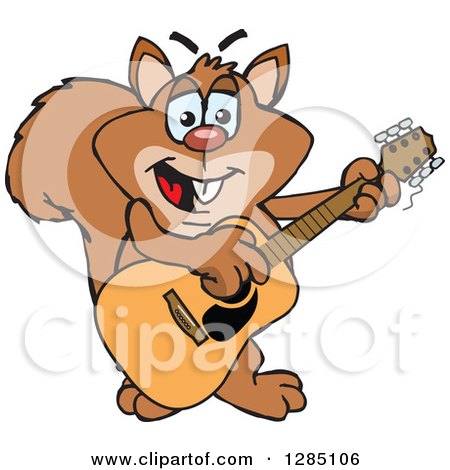 Clipart of a Cartoon Happy Squirrel Playing an Acoustic Guitar - Royalty Free Vector Illustration by Dennis Holmes Designs