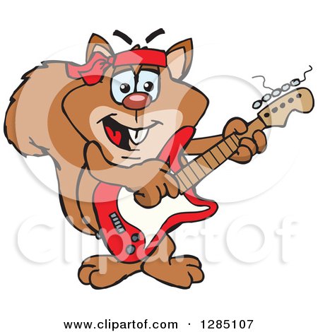 Clipart of a Cartoon Happy Squirrel Playing an Electric Guitar - Royalty Free Vector Illustration by Dennis Holmes Designs