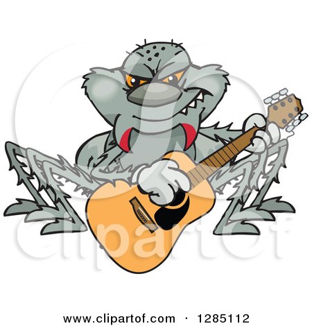 Clipart of a Cartoon Happy Spider Playing an Acoustic Guitar - Royalty Free Vector Illustration by Dennis Holmes Designs