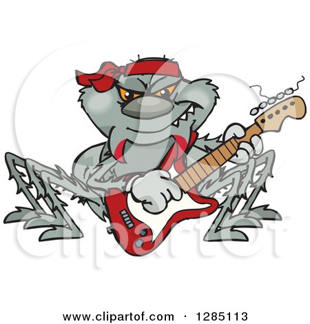 Clipart of a Cartoon Happy Spider Playing an Electric Guitar - Royalty Free Vector Illustration by Dennis Holmes Designs