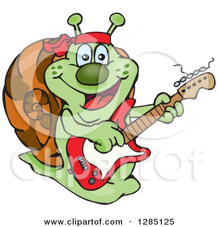 Clipart of a Cartoon Happy Snail Playing an Electric Guitar - Royalty Free Vector Illustration by Dennis Holmes Designs