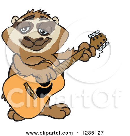 Clipart of a Cartoon Happy Sloth Playing an Acoustic Guitar - Royalty Free Vector Illustration by Dennis Holmes Designs