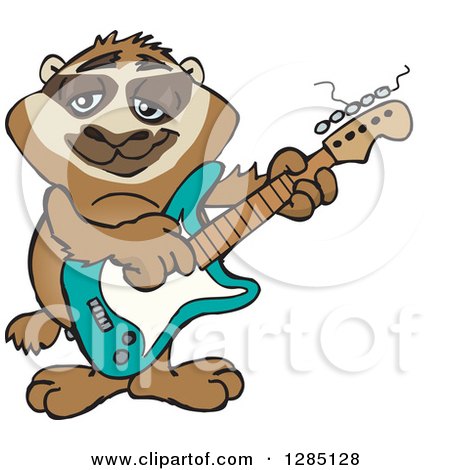 Clipart of a Cartoon Happy Sloth Playing an Electric Guitar - Royalty Free Vector Illustration by Dennis Holmes Designs