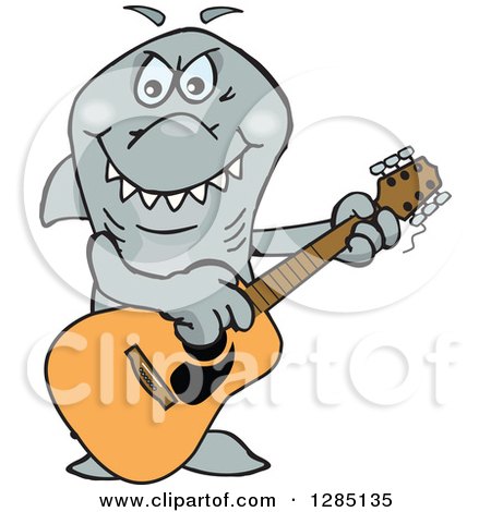 Clipart of a Cartoon Happy Shark Playing an Acoustic Guitar - Royalty Free Vector Illustration by Dennis Holmes Designs