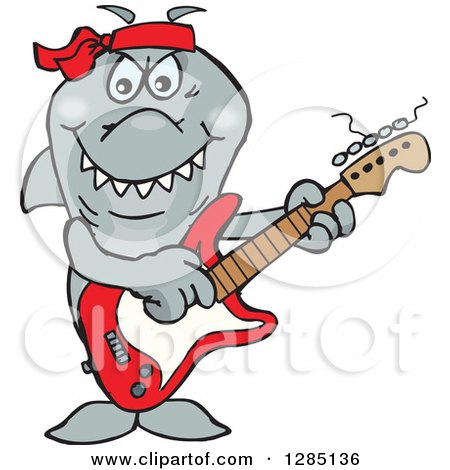 Clipart of a Cartoon Happy Shark Playing an Electric Guitar - Royalty Free Vector Illustration by Dennis Holmes Designs