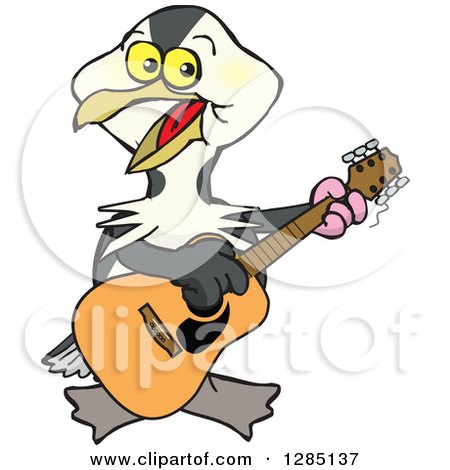 Clipart of a Cartoon Happy Shag Bird Playing an Acoustic Guitar - Royalty Free Vector Illustration by Dennis Holmes Designs