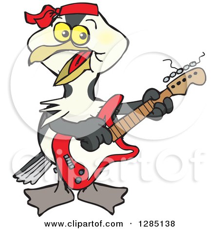 Clipart of a Cartoon Happy Shag Bird Playing an Electric Guitar - Royalty Free Vector Illustration by Dennis Holmes Designs