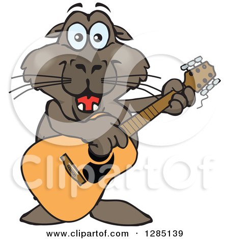 Clipart of a Cartoon Happy Sea Lion Playing an Acoustic Guitar - Royalty Free Vector Illustration by Dennis Holmes Designs