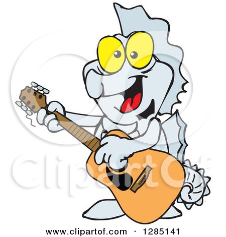 Clipart of a Cartoon Happy Seahorse Playing an Acoustic Guitar - Royalty Free Vector Illustration by Dennis Holmes Designs