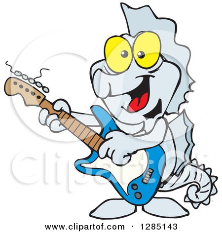 Clipart of a Cartoon Happy Seahorse Playing an Electric Guitar - Royalty Free Vector Illustration by Dennis Holmes Designs