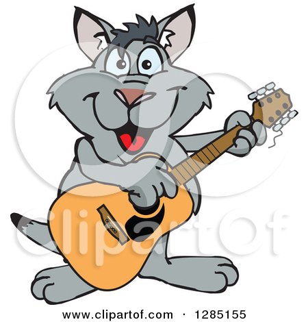 Clipart of a Cartoon Happy Kangaroo Playing an Acoustic Guitar - Royalty Free Vector Illustration by Dennis Holmes Designs