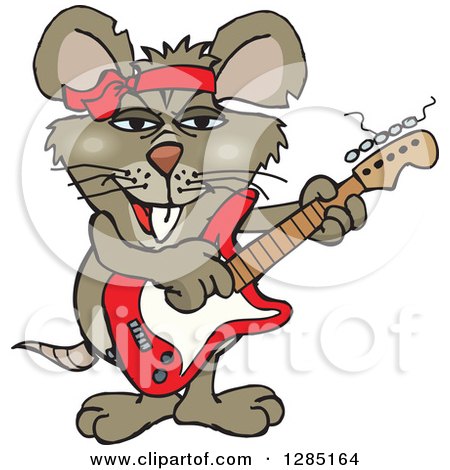 Clipart of a Cartoon Happy Rat Playing an Electric Guitar - Royalty Free Vector Illustration by Dennis Holmes Designs