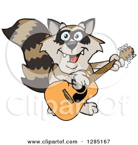 Clipart of a Cartoon Happy Raccoon Playing an Acoustic Guitar - Royalty Free Vector Illustration by Dennis Holmes Designs