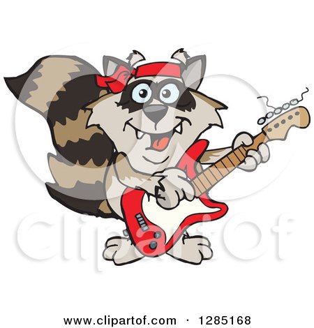 Clipart of a Cartoon Happy Raccoon Playing an Electric Guitar - Royalty Free Vector Illustration by Dennis Holmes Designs