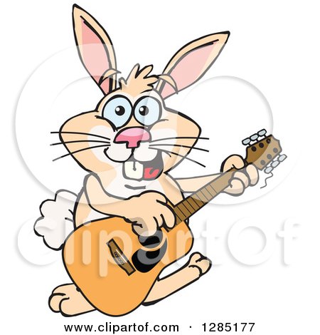 Clipart of a Cartoon Happy Rabbit Playing an Acoustic Guitar - Royalty Free Vector Illustration by Dennis Holmes Designs