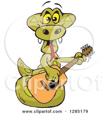 Clipart of a Cartoon Happy Python Snake Playing an Acoustic Guitar - Royalty Free Vector Illustration by Dennis Holmes Designs