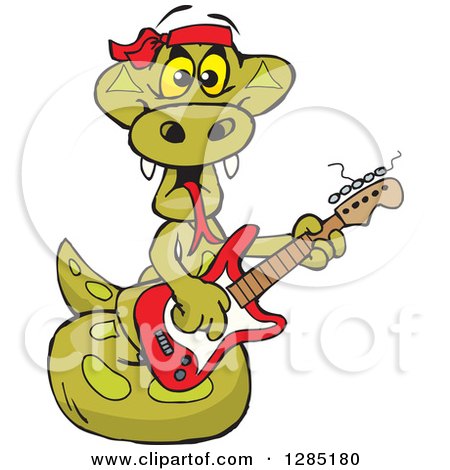 Clipart of a Cartoon Happy Python Snake Playing an Electric Guitar - Royalty Free Vector Illustration by Dennis Holmes Designs