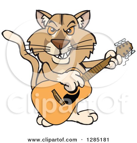Clipart of a Cartoon Happy Puma Cougar Playing an Acoustic Guitar - Royalty Free Vector Illustration by Dennis Holmes Designs