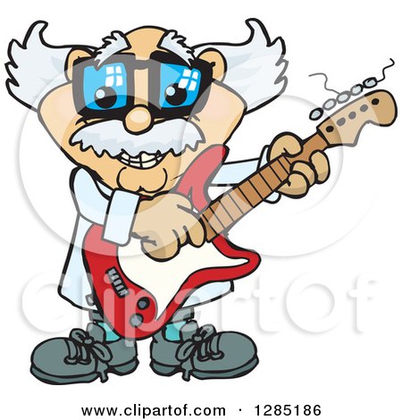 Clipart of a Cartoon Happy Scientist Playing an Electric Guitar - Royalty Free Vector Illustration by Dennis Holmes Designs