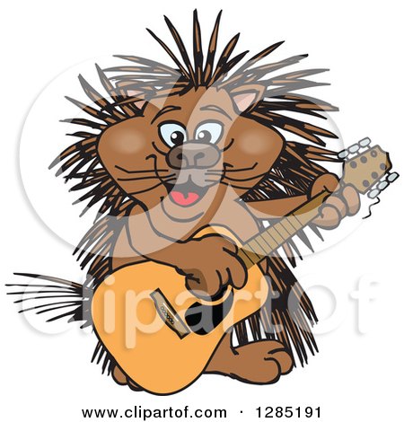 Clipart of a Cartoon Happy Porcupine Playing an Acoustic Guitar - Royalty Free Vector Illustration by Dennis Holmes Designs