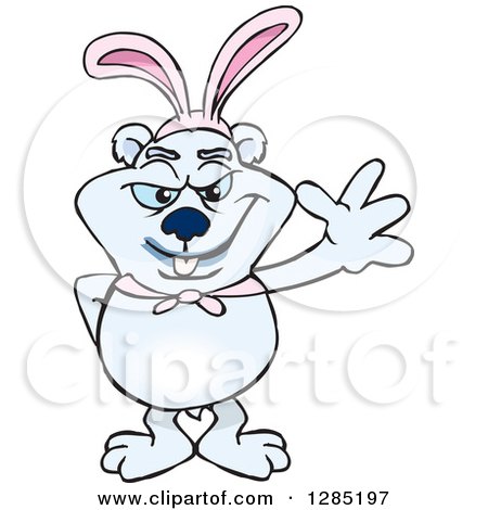 Clipart of a Friendly Waving Polar Bear Wearing Easter Bunny Ears - Royalty Free Vector Illustration by Dennis Holmes Designs