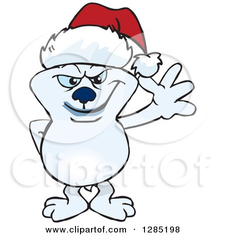 Clipart of a Friendly Waving Polar Bear Wearing a Christmas Santa Hat - Royalty Free Vector Illustration by Dennis Holmes Designs