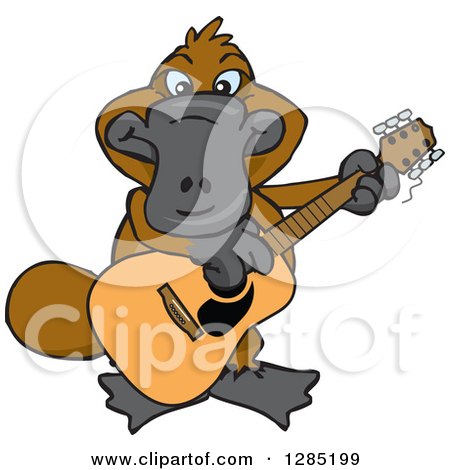 Clipart of a Cartoon Happy Platypus Playing an Acoustic Guitar - Royalty Free Vector Illustration by Dennis Holmes Designs