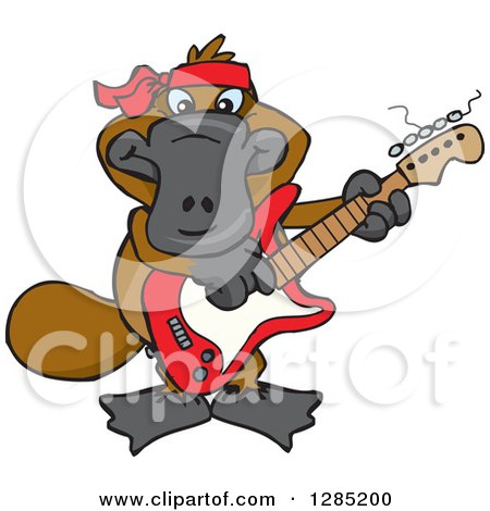 Clipart of a Cartoon Happy Platypus Playing an Electric Guitar - Royalty Free Vector Illustration by Dennis Holmes Designs