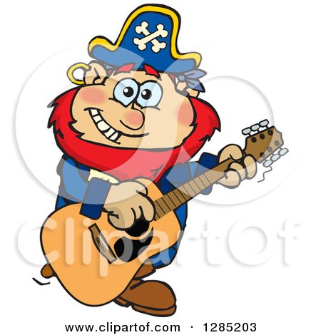 Clipart of a Cartoon Happy Pirate Man Playing an Acoustic Guitar - Royalty Free Vector Illustration by Dennis Holmes Designs