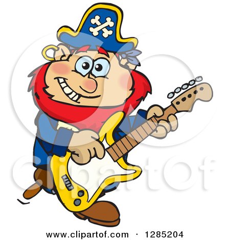 Clipart of a Cartoon Happy Pirate Man Playing an Electric Guitar - Royalty Free Vector Illustration by Dennis Holmes Designs