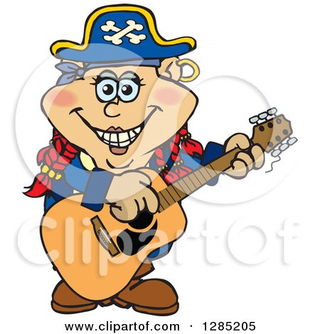 Clipart of a Cartoon Happy Pirate Woman Playing an Acoustic Guitar - Royalty Free Vector Illustration by Dennis Holmes Designs