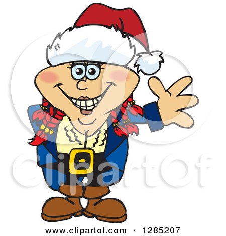 Clipart of a Friendly Waving Female Pirate Wearing a Christmas Santa Hat - Royalty Free Vector Illustration by Dennis Holmes Designs