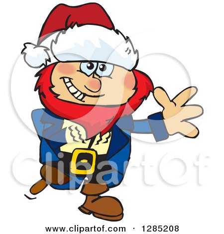 Clipart of a Friendly Waving Male Pirate Wearing a Christmas Santa Hat - Royalty Free Vector Illustration by Dennis Holmes Designs