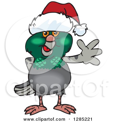 Clipart of a Friendly Waving Pigeon Wearing a Christmas Santa Hat - Royalty Free Vector Illustration by Dennis Holmes Designs