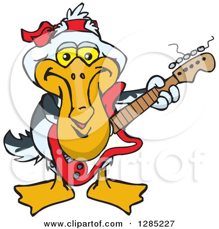 Clipart of a Cartoon Happy Pelican Playing an Electric Guitar - Royalty Free Vector Illustration by Dennis Holmes Designs