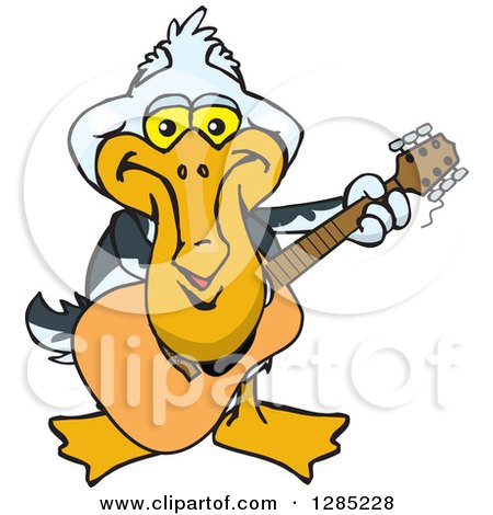 Clipart of a Cartoon Happy Pelican Playing an Acoustic Guitar - Royalty Free Vector Illustration by Dennis Holmes Designs